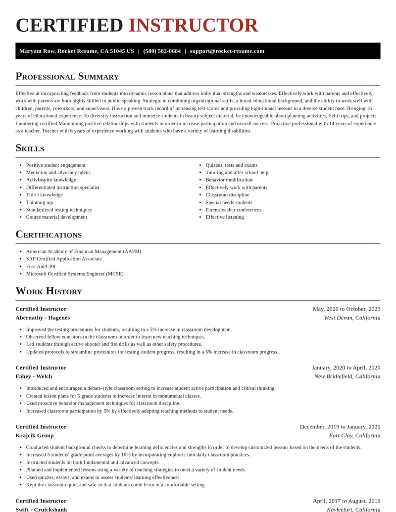 certified instructor misc resume exquisite template 0 exq
