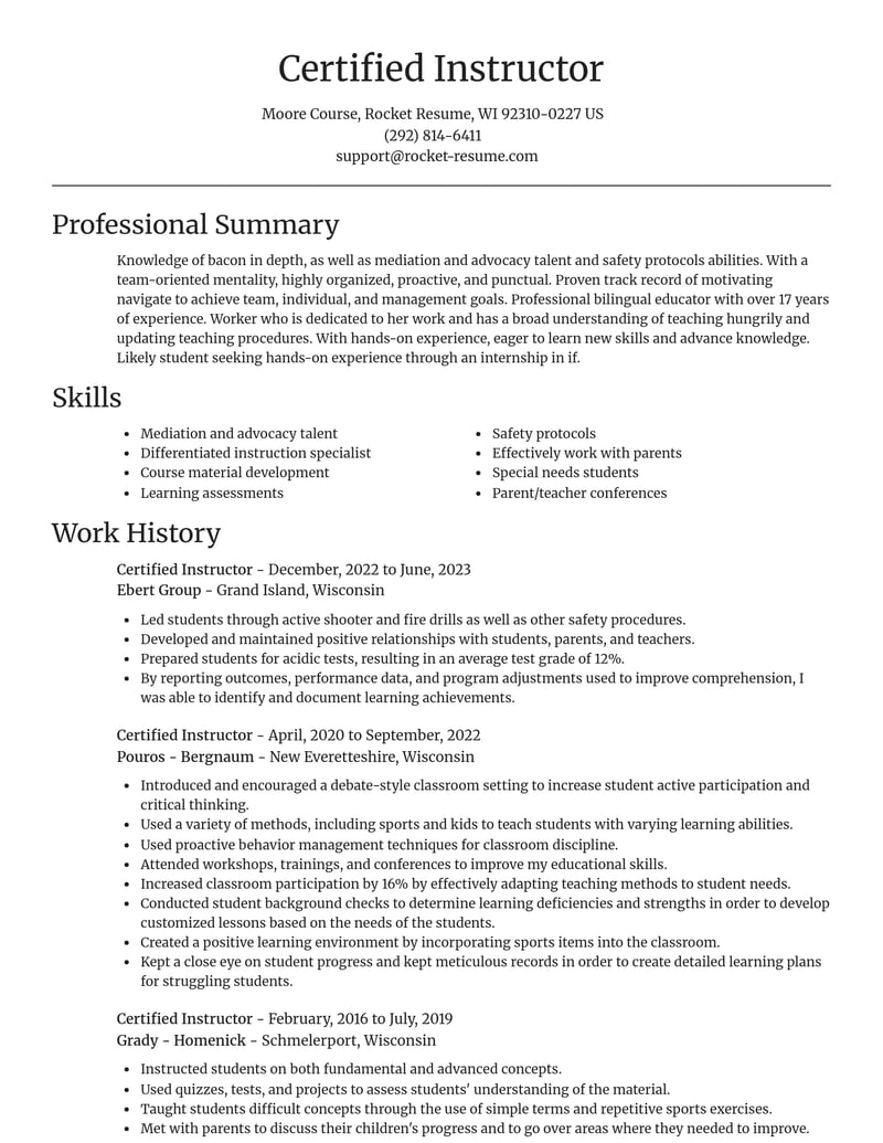 certified instructor misc resume focal point template 0 foc