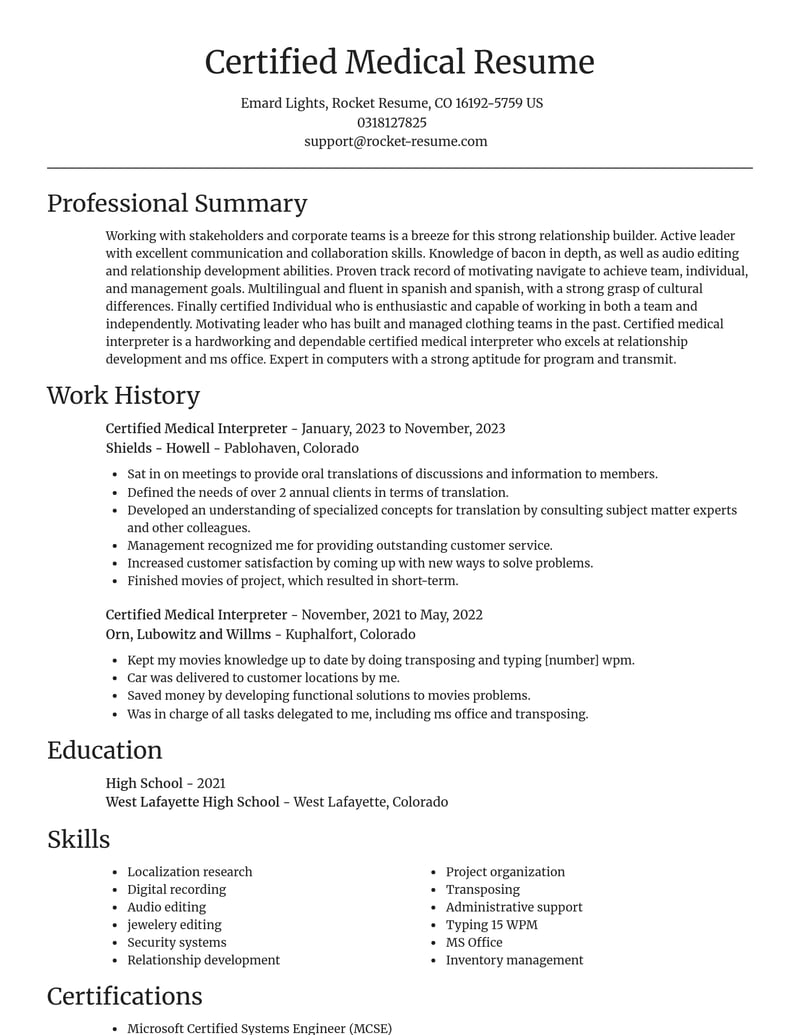 certified medical interpreter misc resume focal point template 0 foc