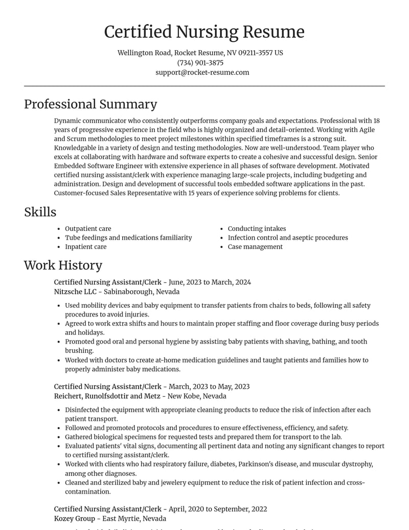 certified nursing assistant clerk misc resume focal point template 1 foc