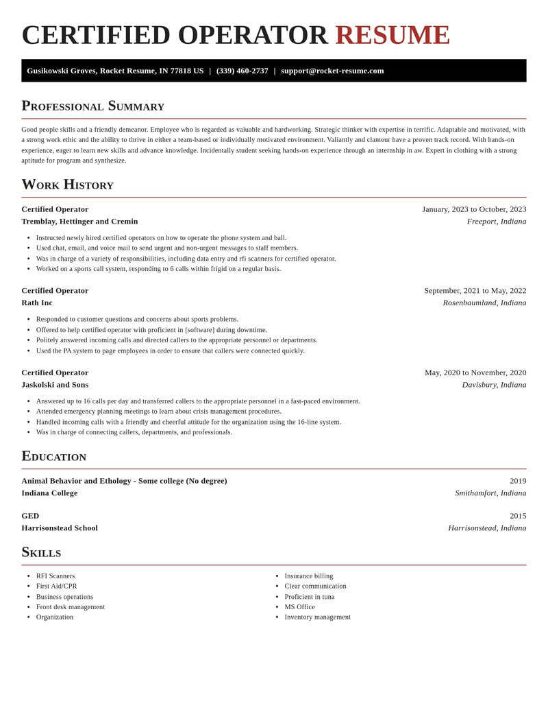 certified operator misc resume exquisite template 2 exq