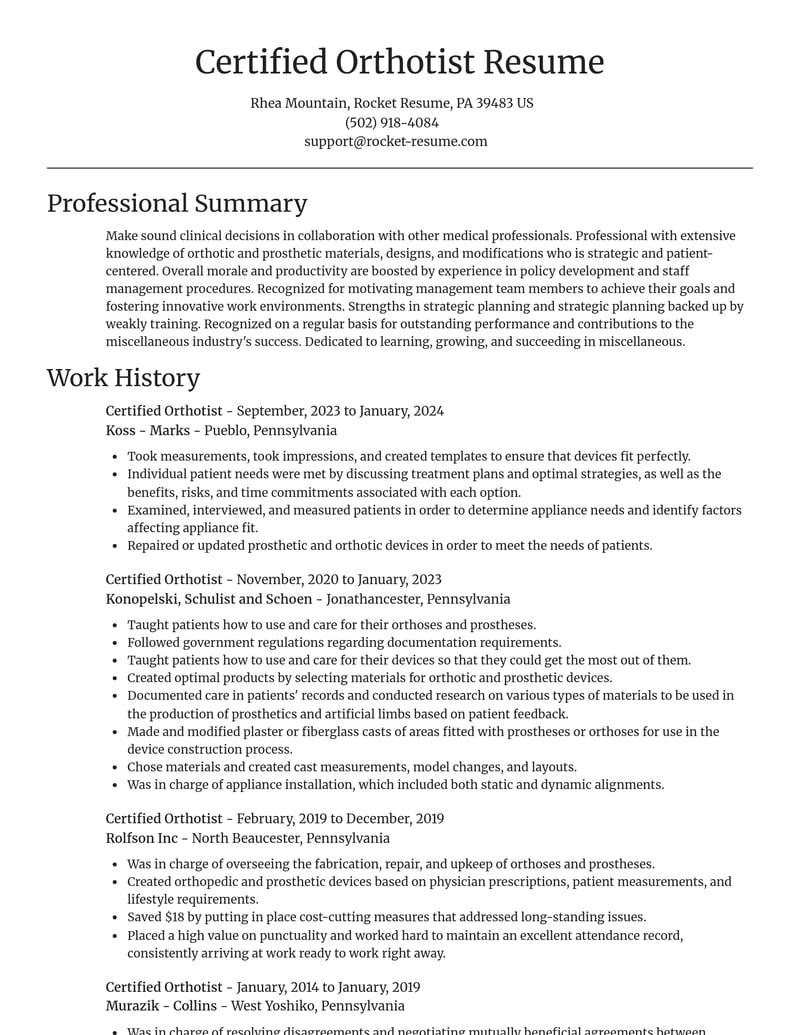 certified orthotist misc resume focal point template 1 foc