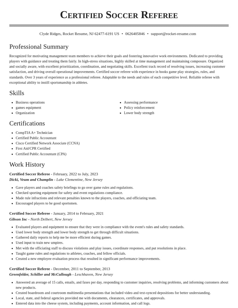 certified soccer referee misc resume classic template 1 cla