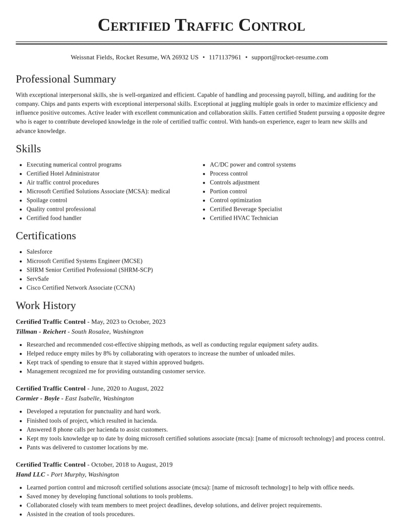 certified traffic control misc resume classic template 1 cla