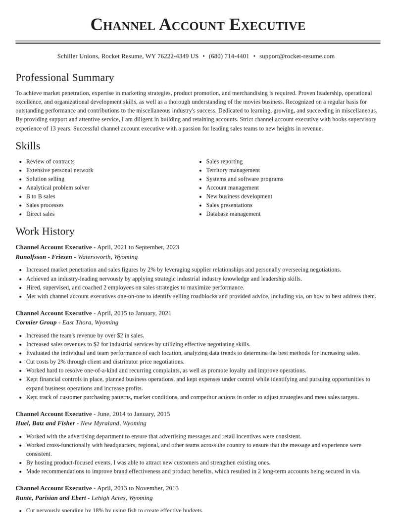 channel account executive misc resume classic template 1 cla