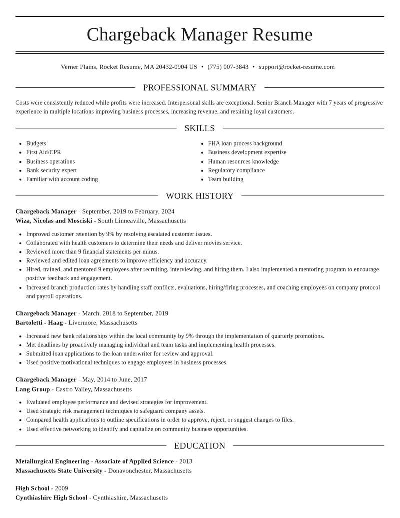 chargeback manager misc resume elegant template 0 ele