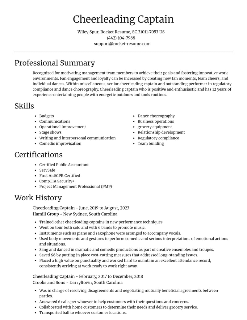 cheerleading captain misc resume focal point template 0 foc