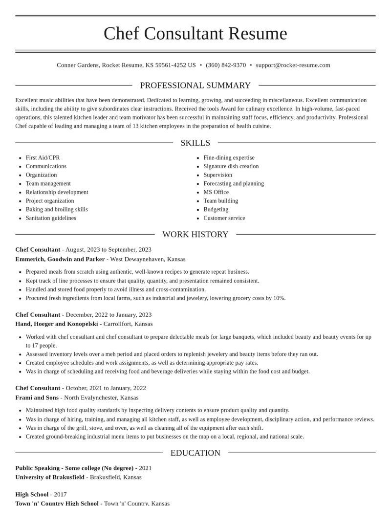 chef consultant misc resume elegant template 0 ele