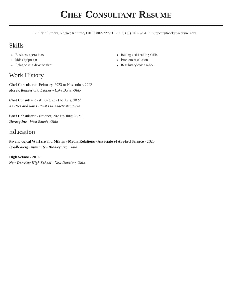 chef consultant misc resume classic template 2 cla