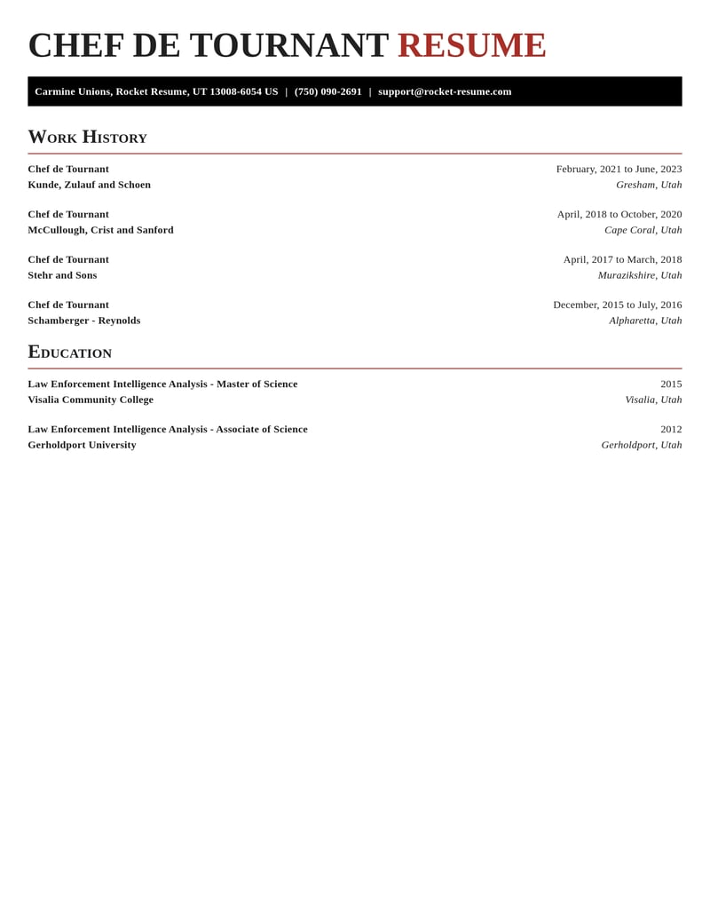 chef de tournant misc resume exquisite template 1 exq