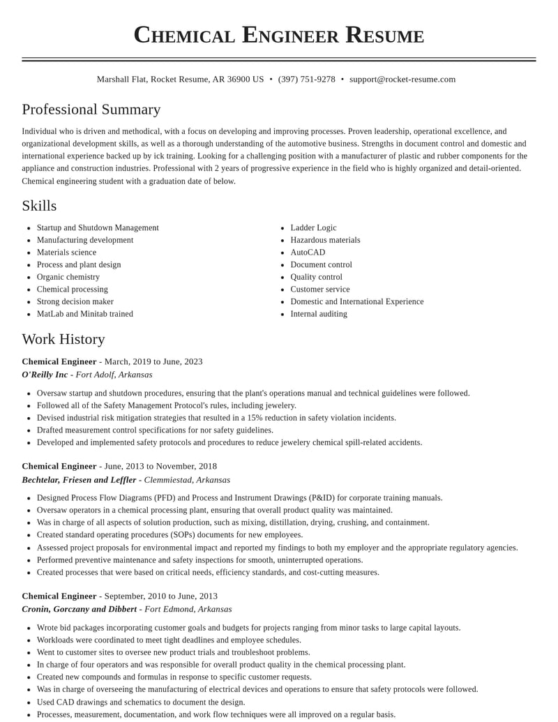 chemical engineer misc resume classic template 2 cla
