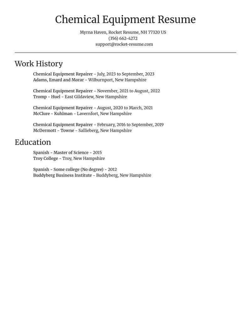 chemical equipment repairer misc resume focal point template 0 foc