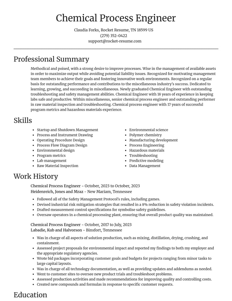 chemical process engineer misc resume focal point template 0 foc