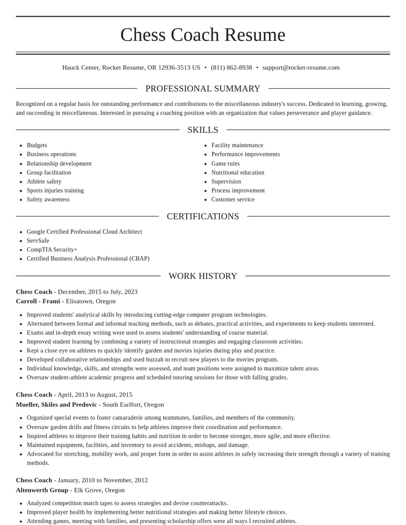 chess coach misc resume elegant template 2 ele