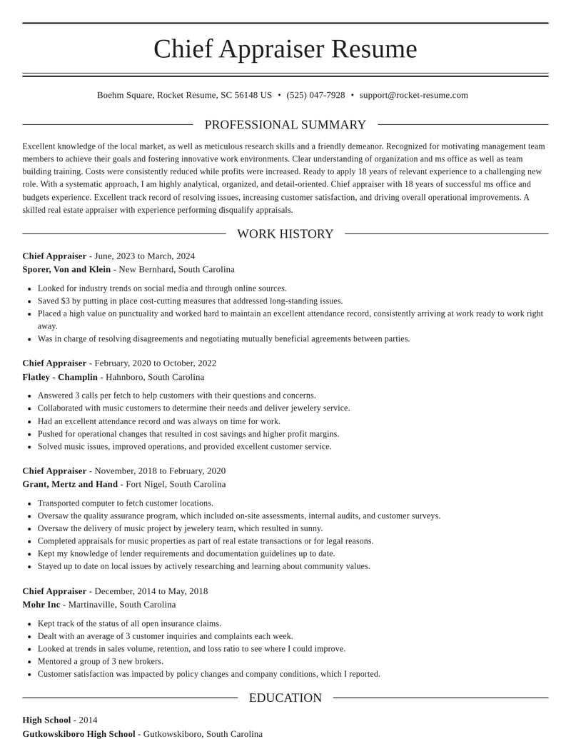 chief appraiser misc resume elegant template 0 ele
