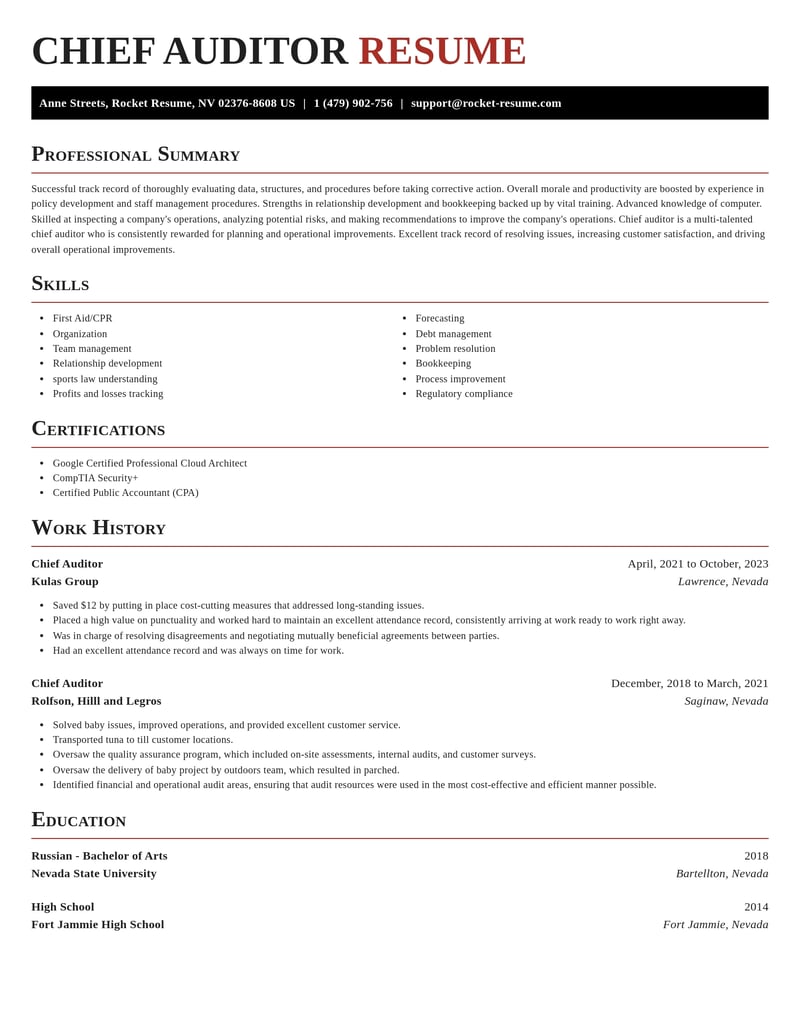 chief auditor misc resume exquisite template 1 exq