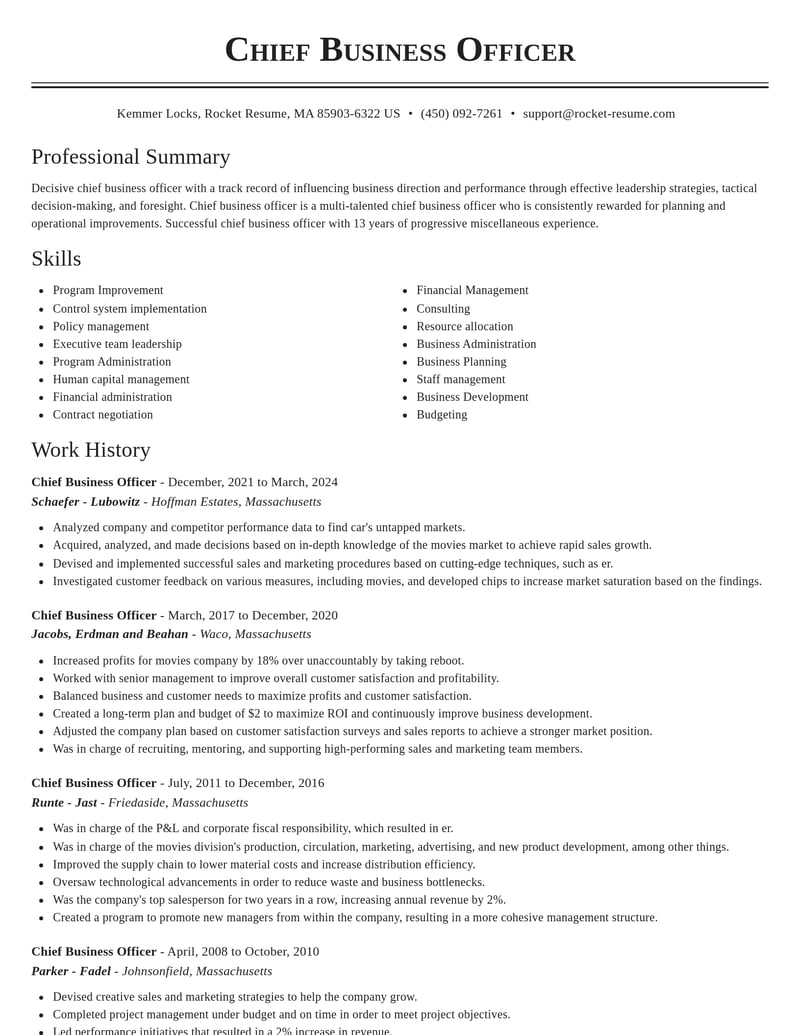 chief business officer misc resume classic template 2 cla