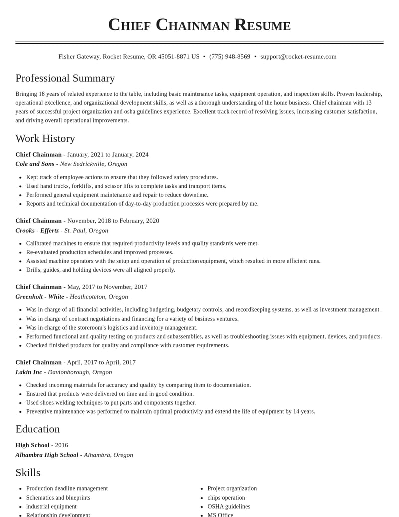 chief chainman misc resume classic template 0 cla