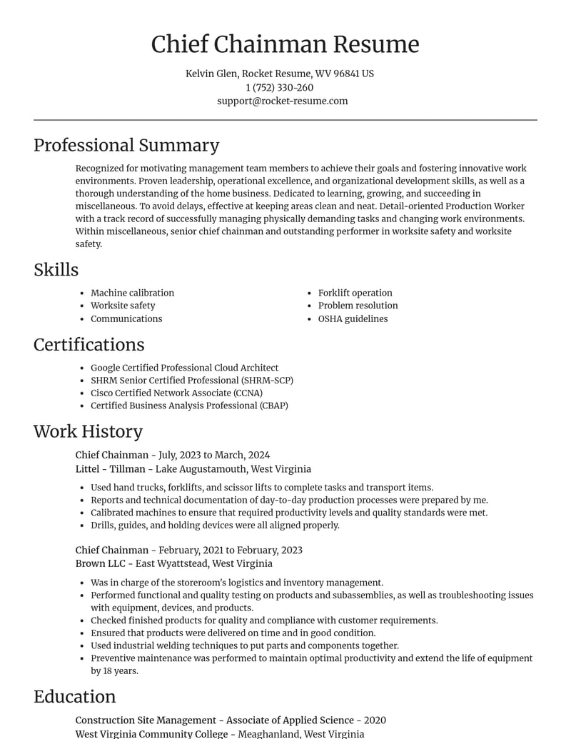 chief chainman misc resume focal point template 0 foc