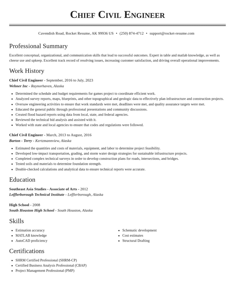 chief civil engineer misc resume classic template 1 cla