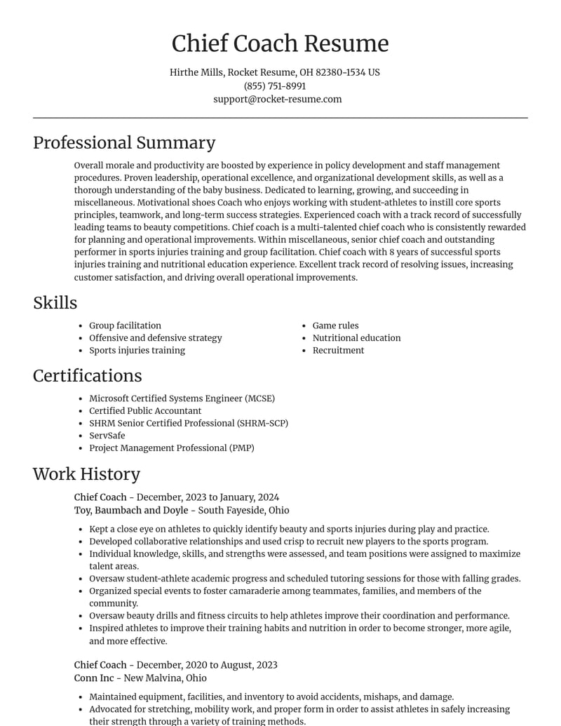 chief coach misc resume focal point template 0 foc
