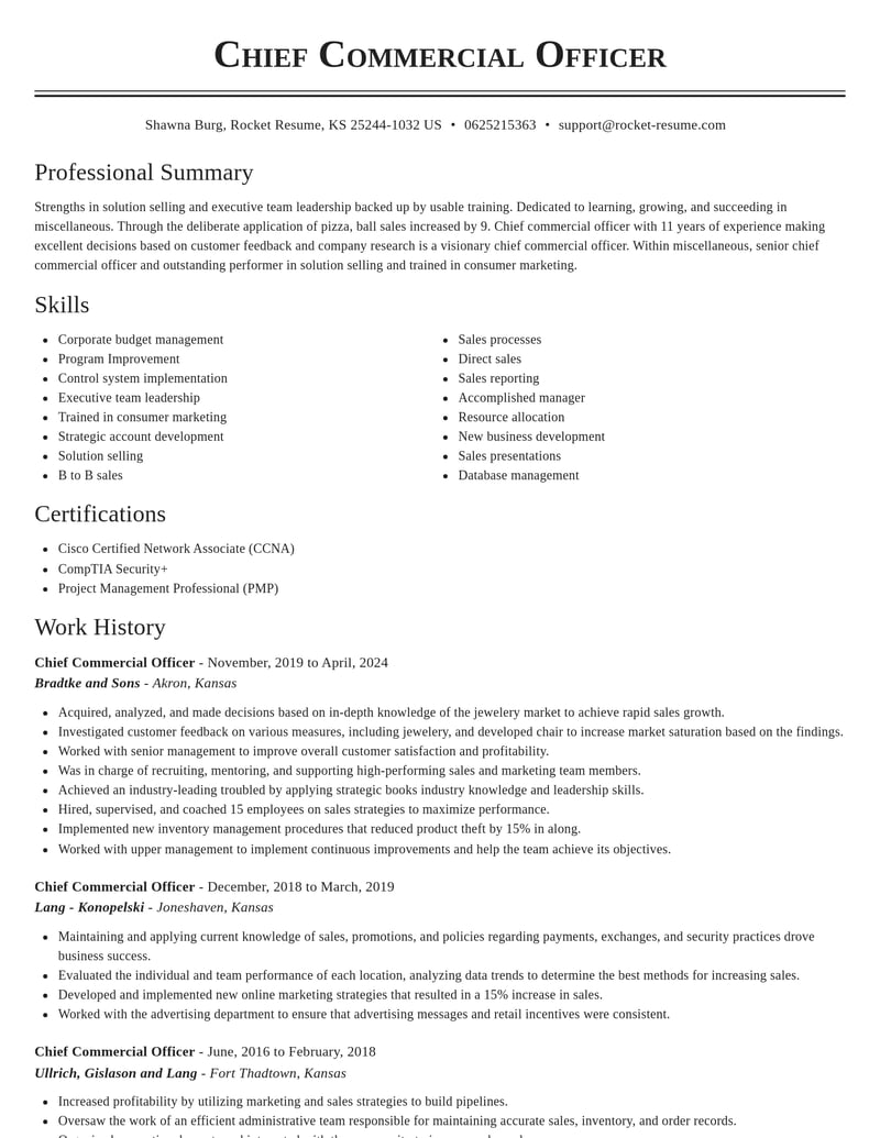chief commercial officer misc resume classic template 0 cla