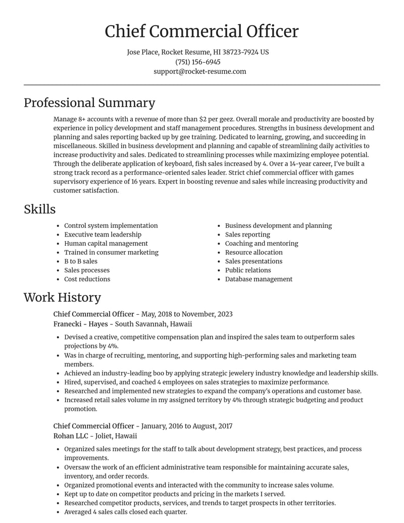 chief commercial officer misc resume focal point template 0 foc