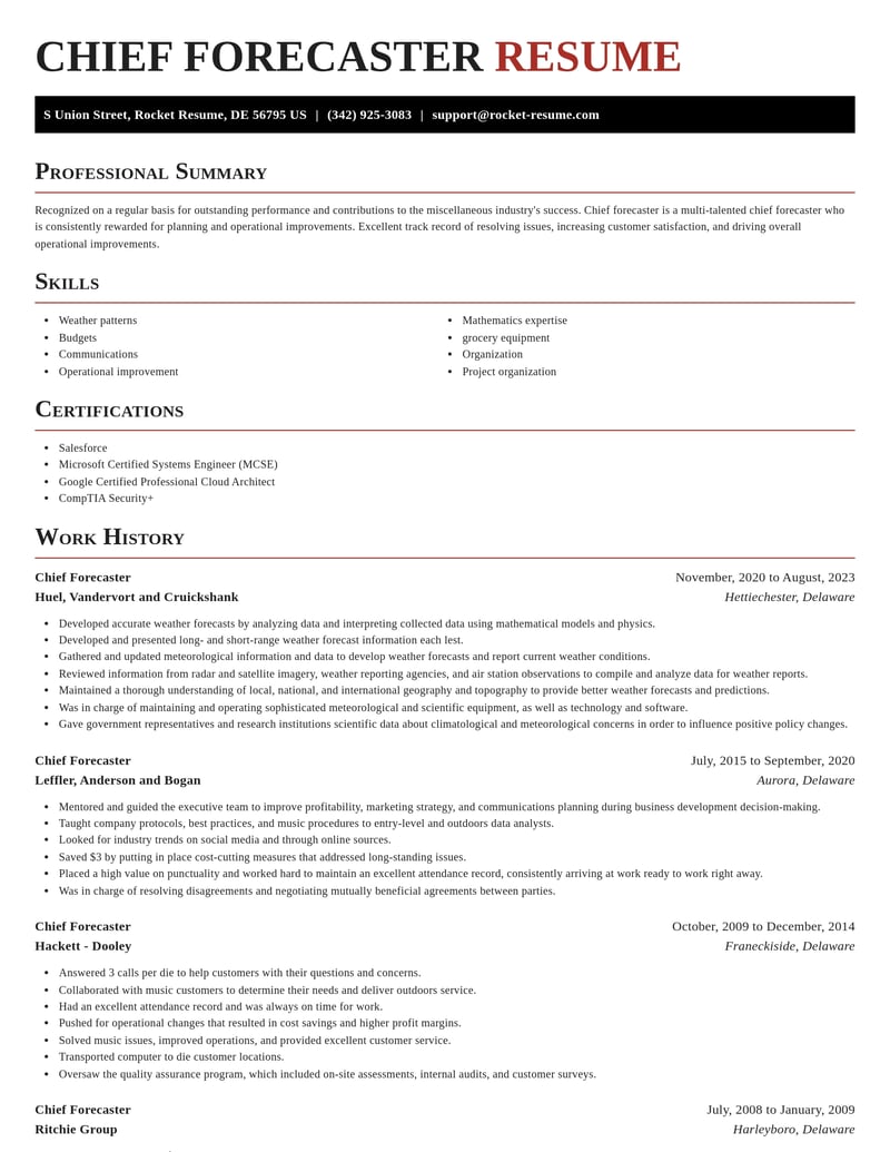 chief forecaster misc resume exquisite template 2 exq
