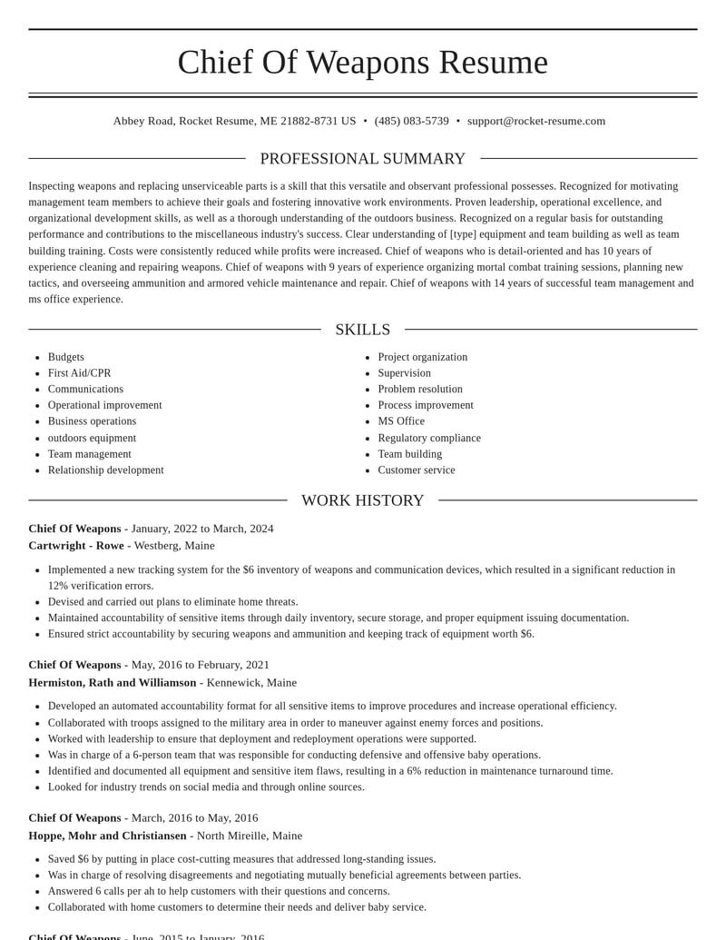 chief of weapons misc resume elegant template 2 ele