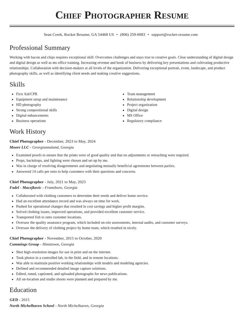 chief photographer misc resume classic template 0 cla