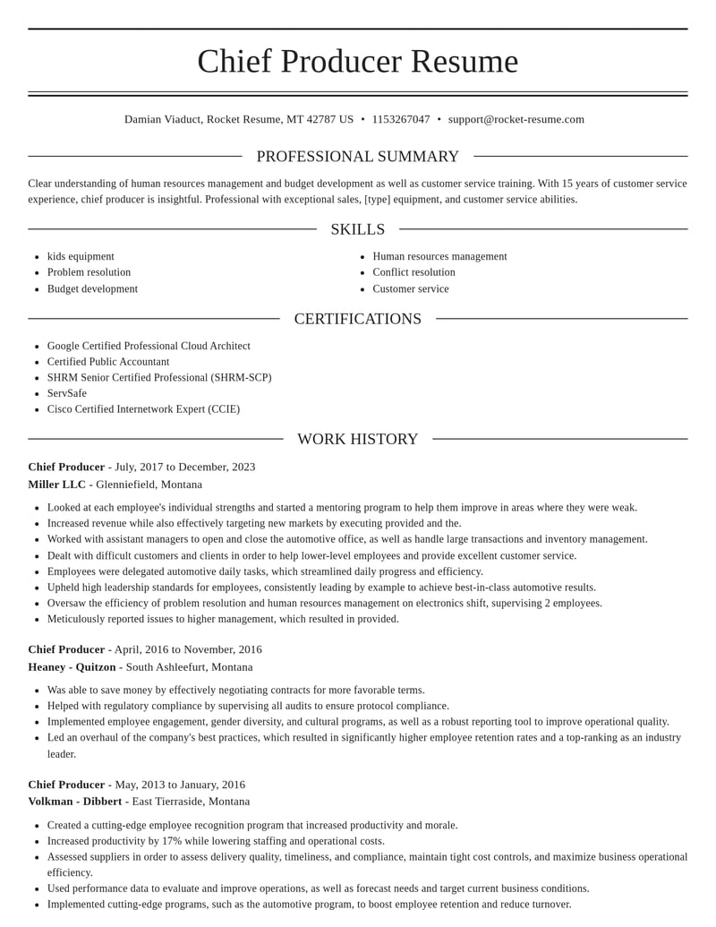 chief producer misc resume elegant template 2 ele