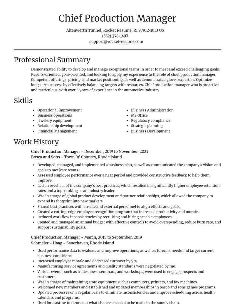 chief production manager misc resume focal point template 2 foc