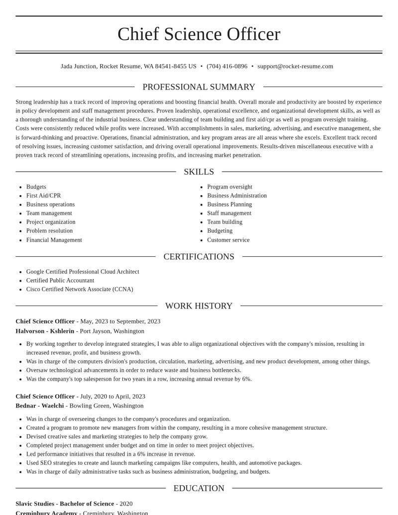 chief science officer misc resume elegant template 1 ele