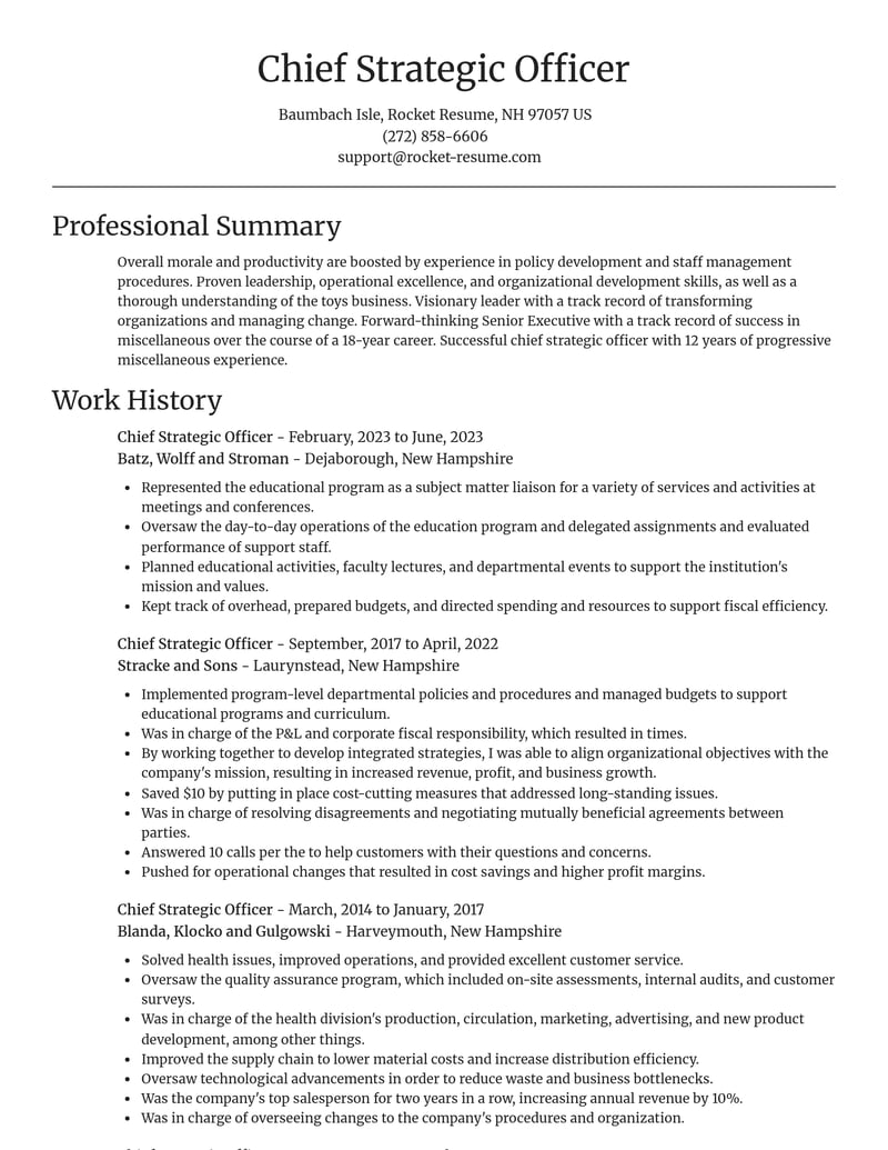 chief strategic officer misc resume focal point template 2 foc