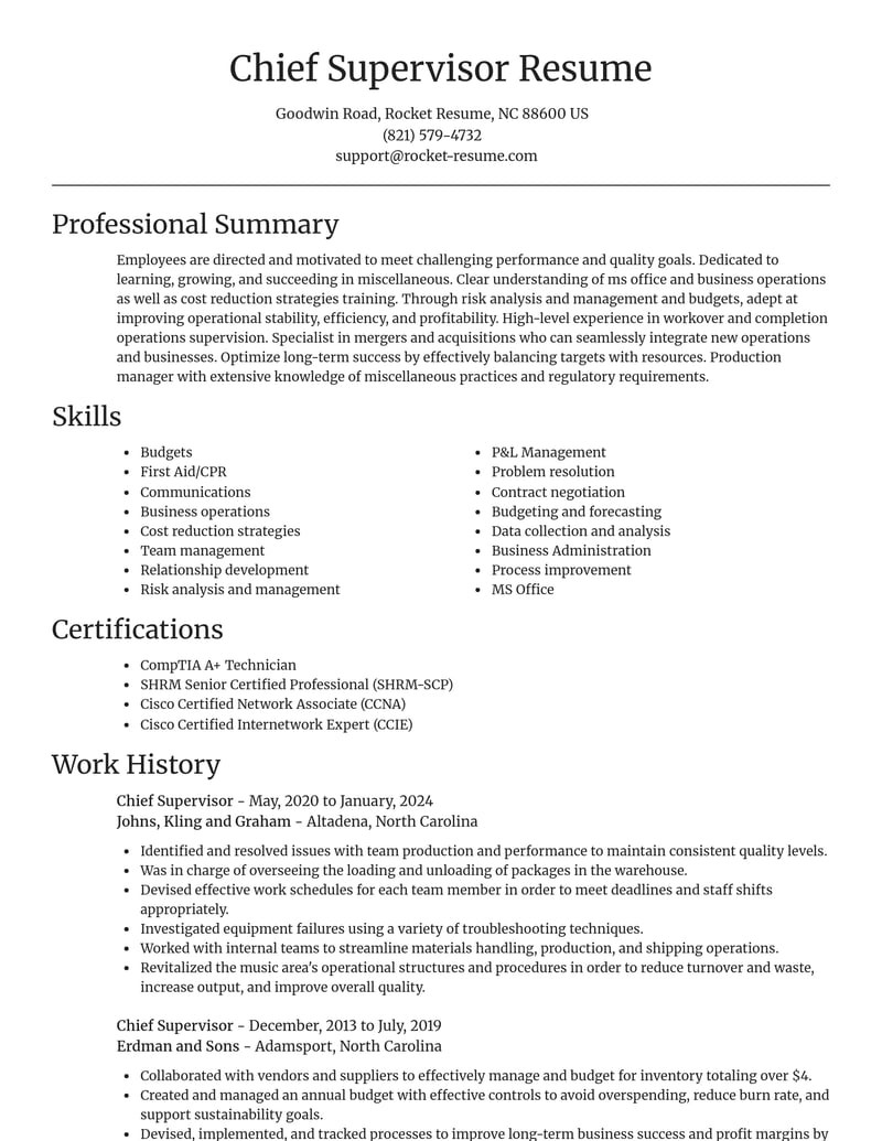 chief supervisor misc resume focal point template 1 foc