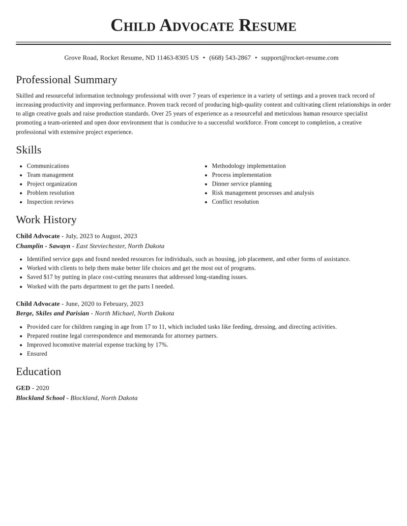 child advocate misc resume classic template 1 cla