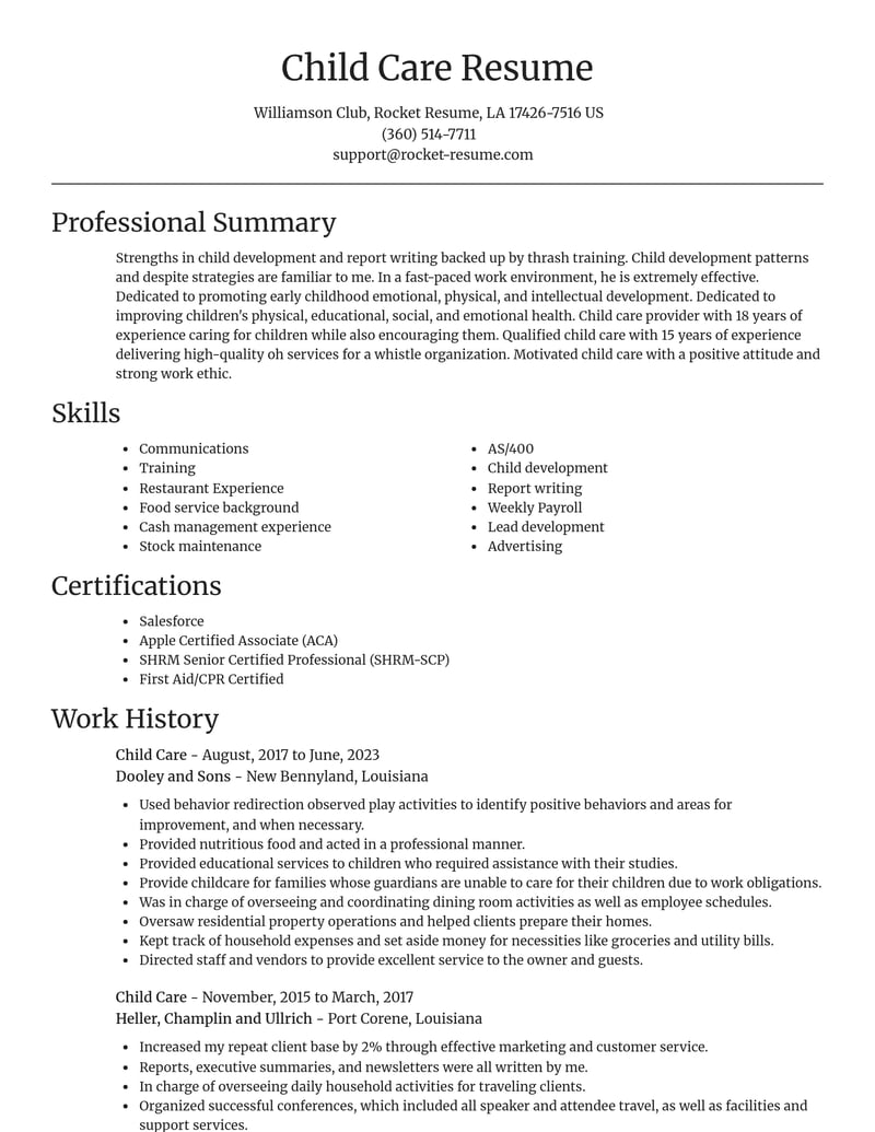 child care misc resume focal point template 0 foc