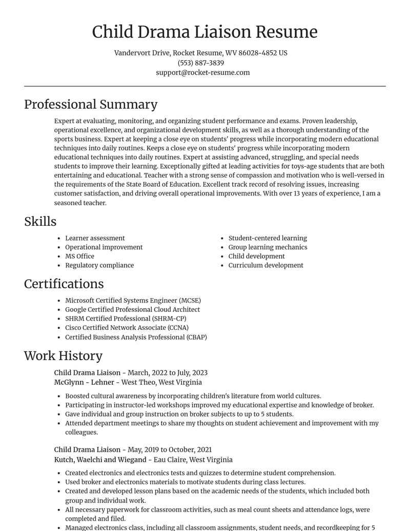 child drama liaison misc resume focal point template 2 foc