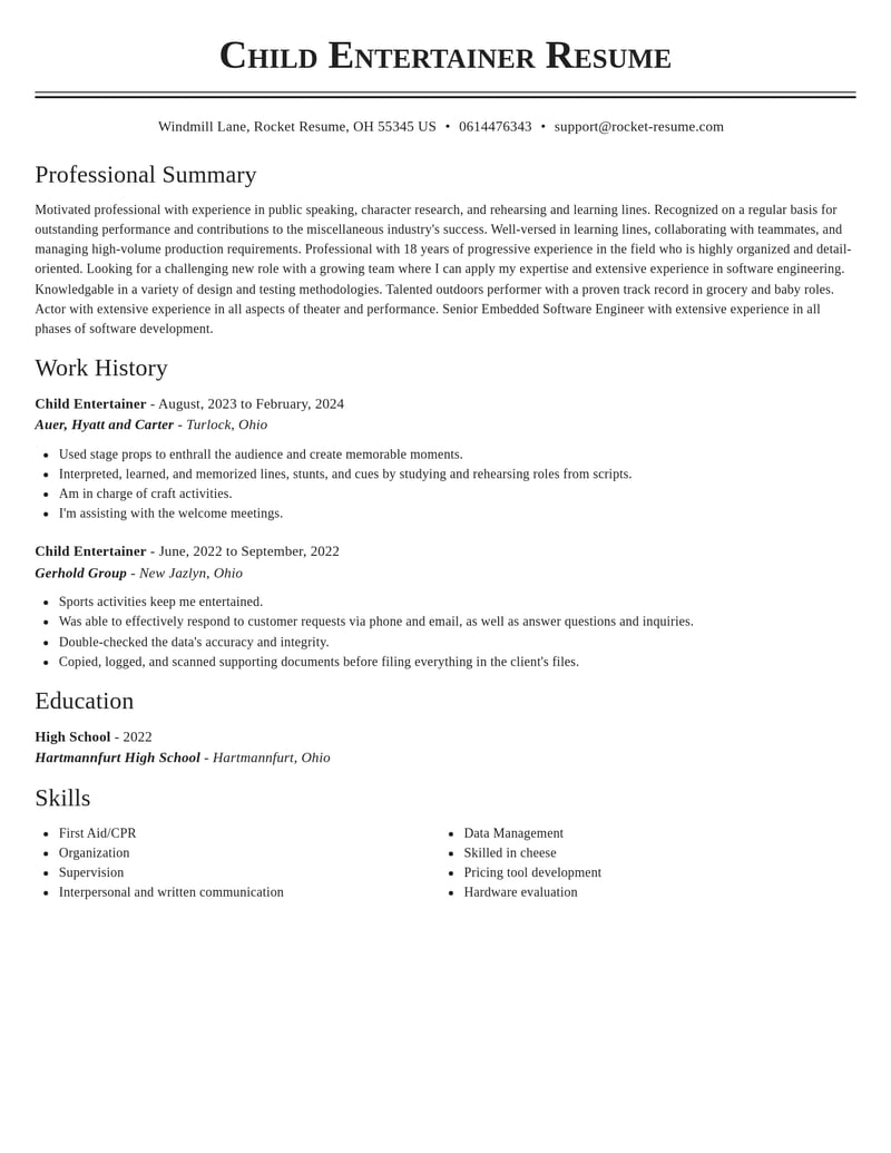 child entertainer misc resume classic template 1 cla