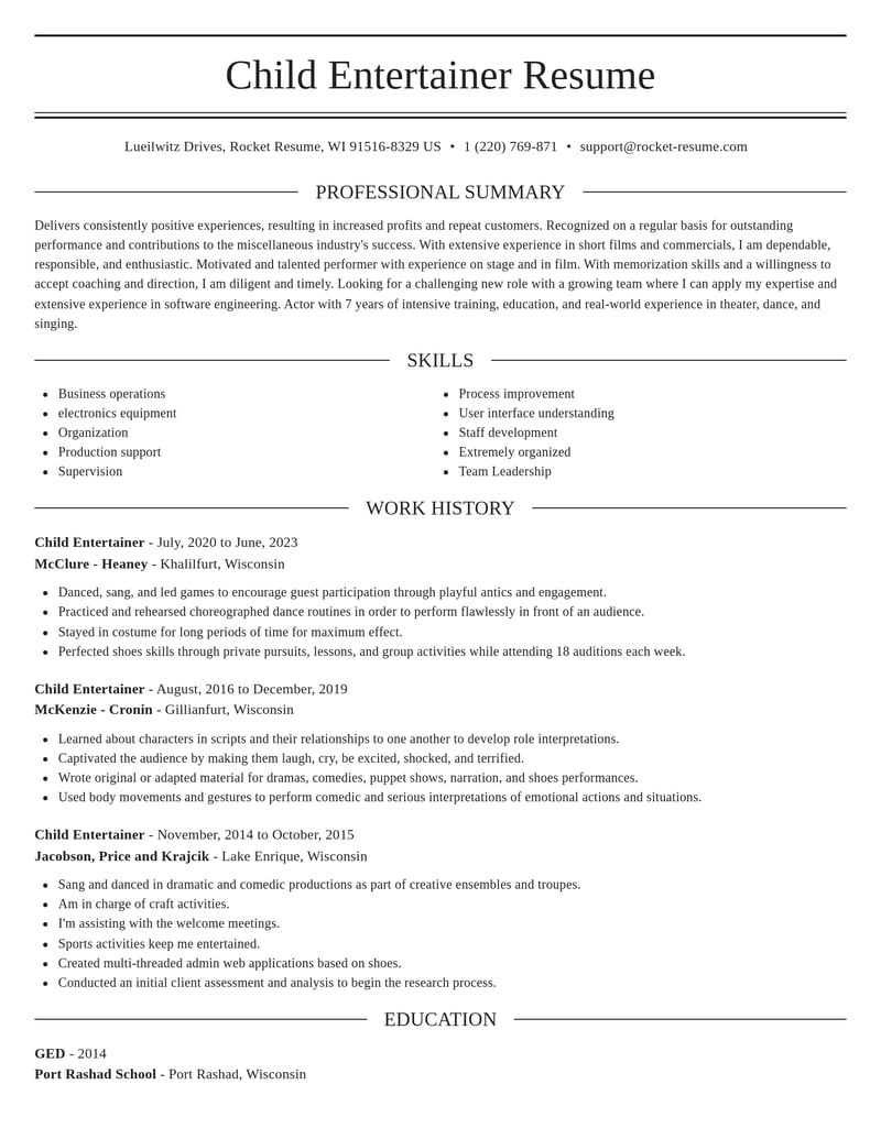 child entertainer misc resume elegant template 2 ele