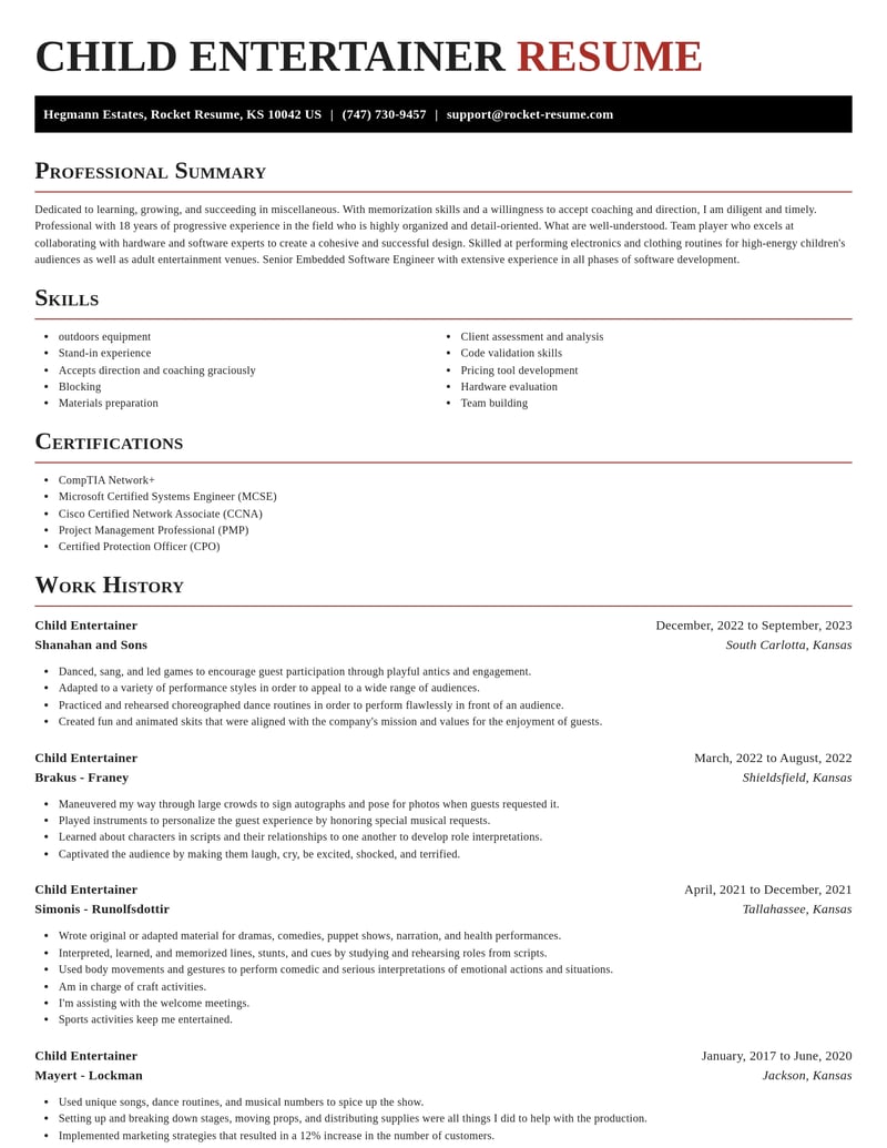 child entertainer misc resume exquisite template 2 exq