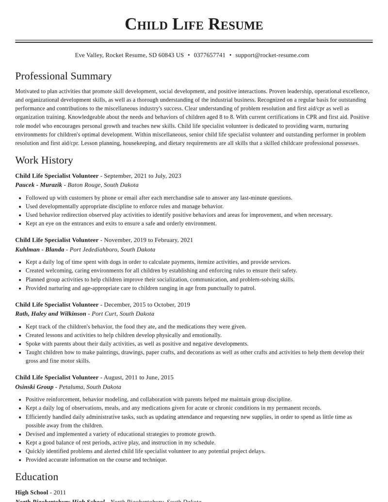 child life specialist volunteer misc resume classic template 0 cla