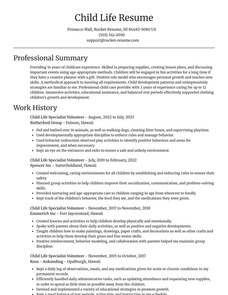 child life specialist volunteer misc resume focal point template 1 foc