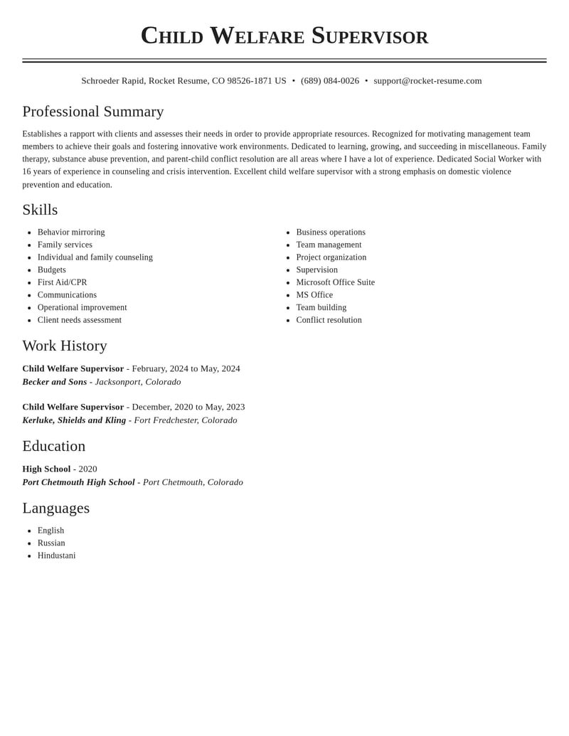 child welfare supervisor misc resume classic template 2 cla