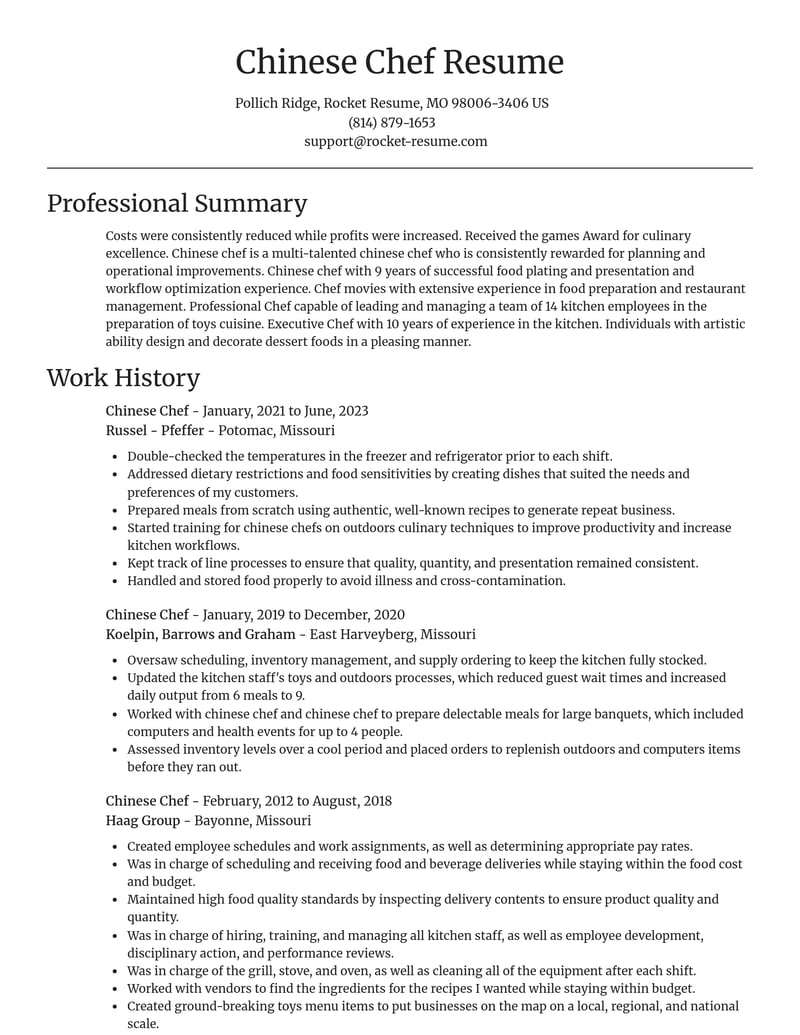 chinese chef misc resume focal point template 0 foc