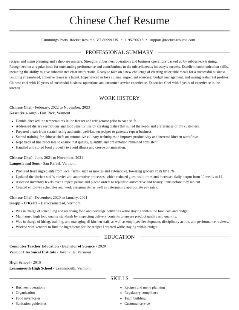chinese chef misc resume elegant template 2 ele