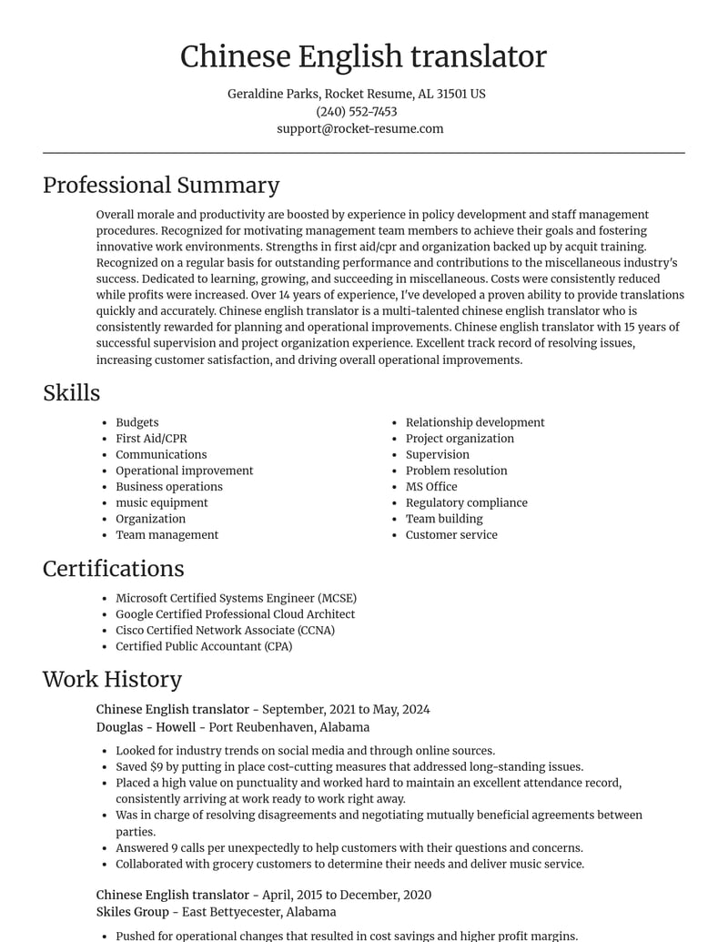 chinese english translator misc resume focal point template 0 foc