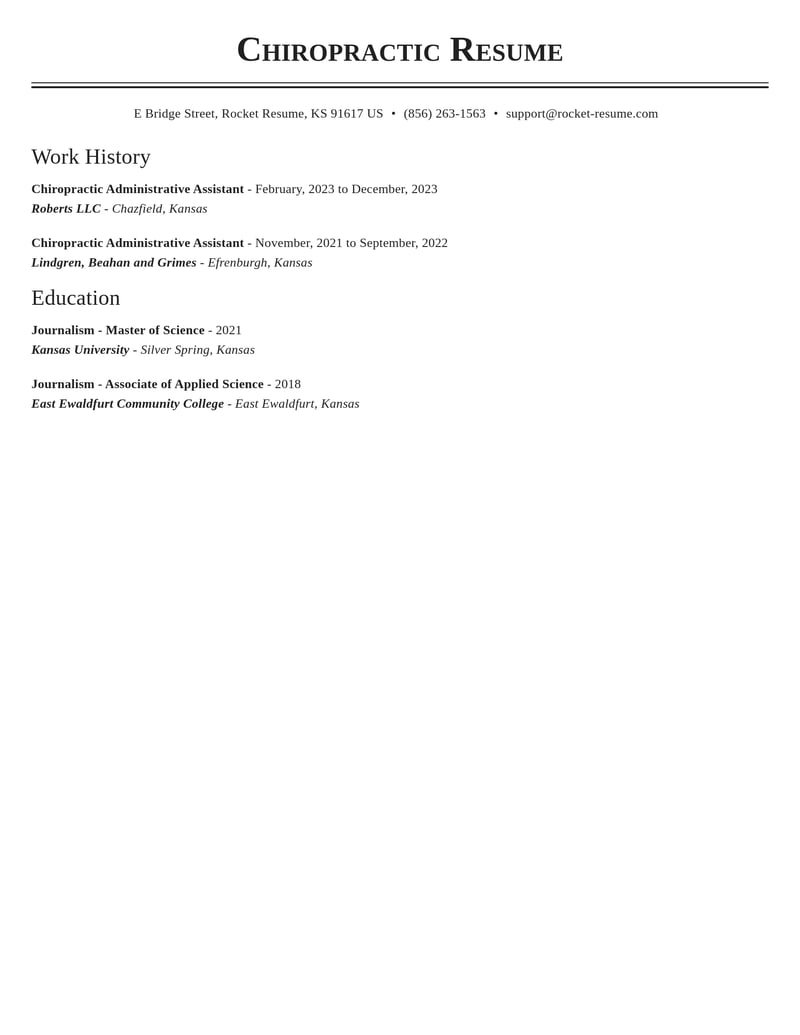 chiropractic administrative assistant misc resume classic template 1 cla