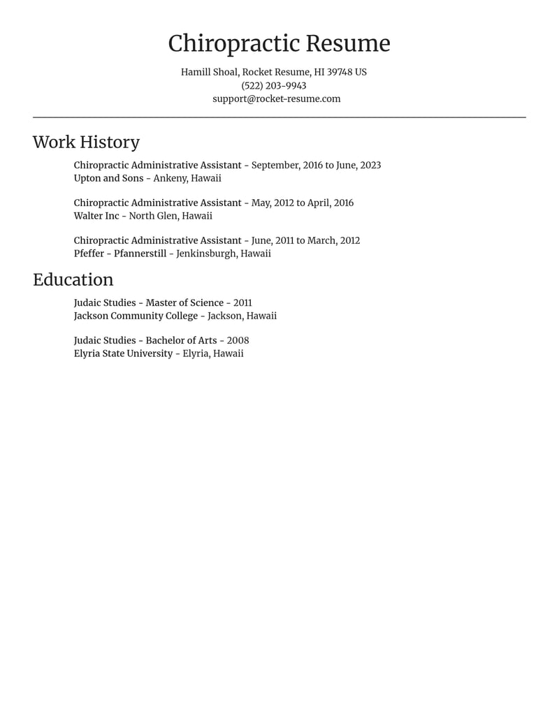 chiropractic administrative assistant misc resume focal point template 2 foc