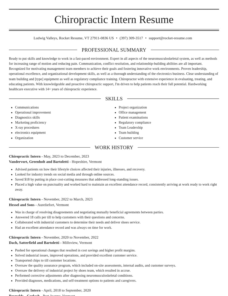 chiropractic intern misc resume elegant template 0 ele